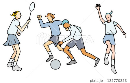 スポーツをする人々のシンプル線画のベクターイラスト素材 122770228