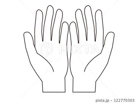 左右の手のひらのイラスト_主線あり_モノクロ 122770303