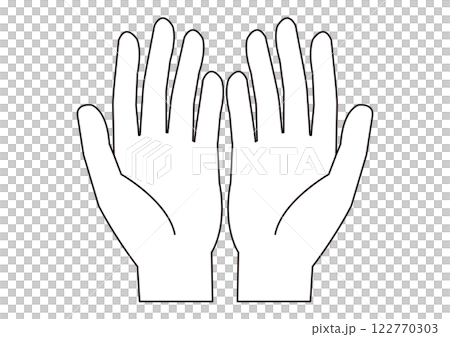 左右の手のひらのイラスト_主線あり_モノクロ 122770303