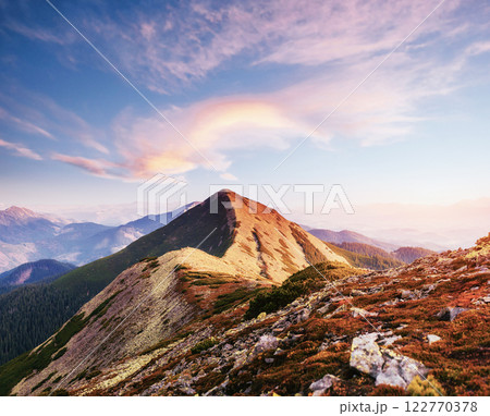 Fantastic sunset in the mountains of Ukraine. Fantastic sunset in the mountains of Ukraine. 122770378