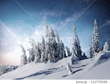 magical winter snow covered tree. Winter landscape. 122770389