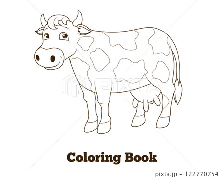 Coloring book cow cartoon educational illustration 122770754