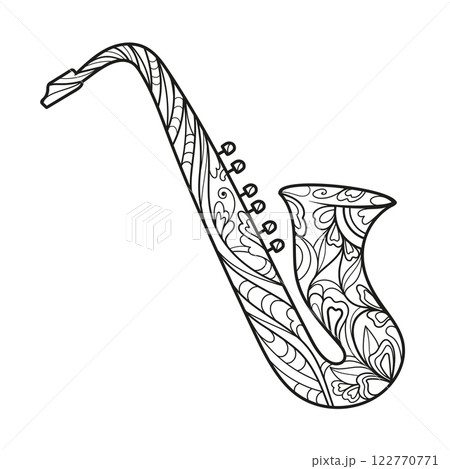 Saxophone coloring book for adults vector 122770771