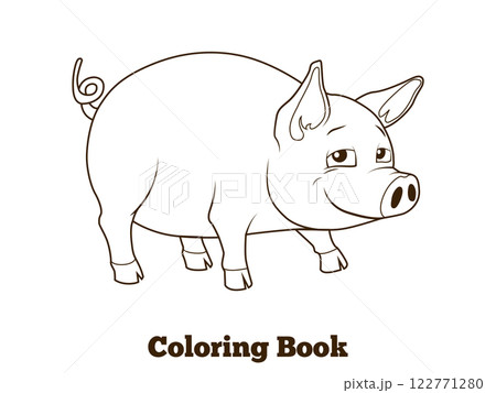 Coloring book pig cartoon educational illustration 122771280
