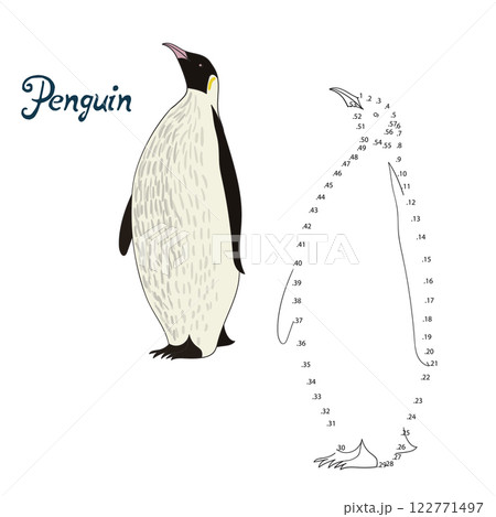 Educational game connect dots draw penguin bird 122771497