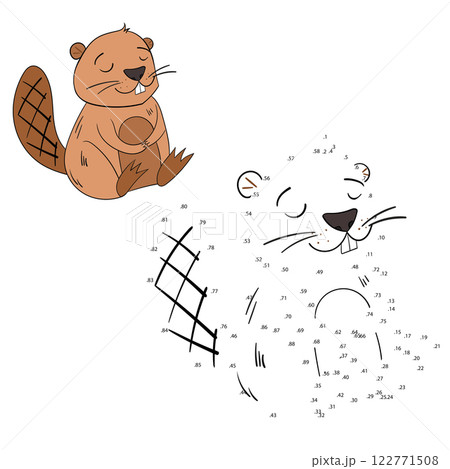 Connect the dots game beaver vector illustration 122771508
