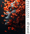 Surreal woman’s face blending with vivid red flowers, beauty and transformation. AI Generative 122771512