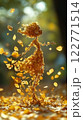 Whimsical autumn spirit made of golden leaves, gracefully dancing in forest breeze. AI Generative 122771514
