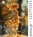 Autumn goddess formed from golden leaves, dancing in wind with dreamy, magical glow. AI Generative 122771521