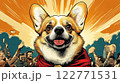 Cheerful superhero corgi in red cape, adored by cheering crowd, heroism and joy. AI Generative 122771531