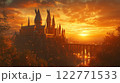 Majestic castle glowing at sunset with enchanting fantasy ambiance and mystical charm. AI Generative 122771533