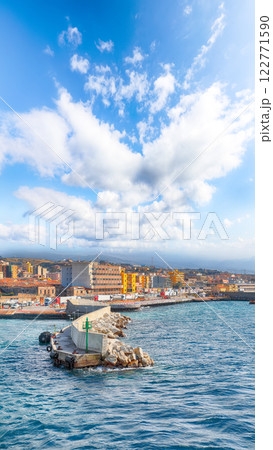 Amazing Cityscape of Villa San Giovanni town and port conecting Villa San Giovanni and Messina. Amazing Cityscape of Villa San Giovanni town and port conecting Villa San Giovanni and Messina. 122771590