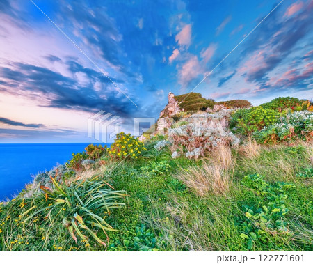 Unbelivable spring view on the the cape Milazzo panorama of nature reserve. 122771601