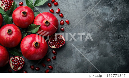 Group Fresh red pomegranate fruit whole pomegranate seeds. Pomegranates apples Rosh Hashanah 122771845