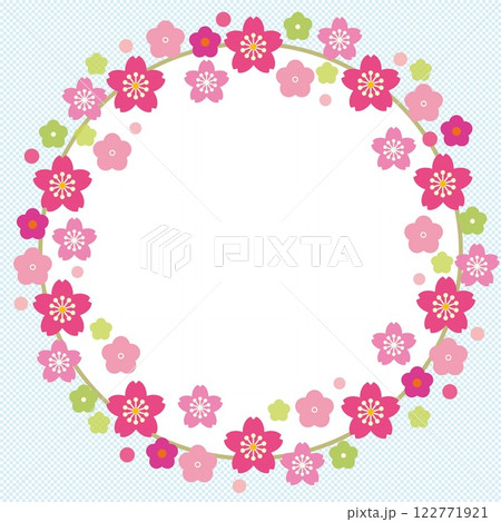 桜の花　フレーム　ホワイトスペース　市松模様 122771921