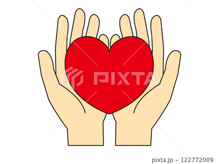 手のひらに乗せたハートのイラスト_主線あり 手のひらに乗せたハートのイラスト_主線あり 122772009