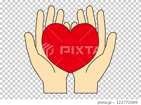 手のひらに乗せたハートのイラスト_主線あり 手のひらに乗せたハートのイラスト_主線あり 122772009