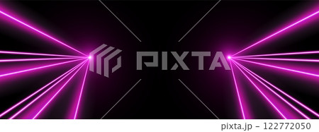Laser rays or beams, glowing neon lines, bright futuristic background. 122772050