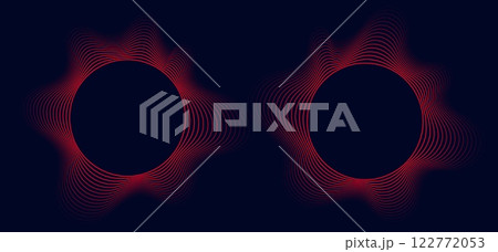 Round sound wave frames, circular lines pattern, radial curvy shapes, geometric concentric design. 122772053
