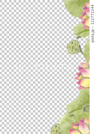 Watercolor Lotus Flower Border Vertical , Watercolor Illustration for Printing on Cards, Flyers, Leaflets, Posters, Fabric, Textiles and Social Media Post Design 122772244