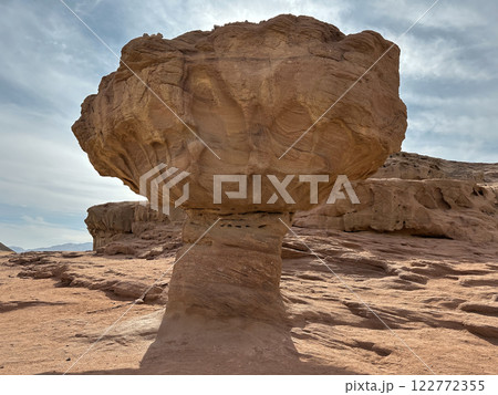 Stone mushroom in Timna Park in the Arava desert Stone mushroom in Timna Park in the Arava desert 122772355