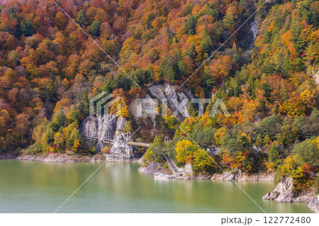 秋の立山黒部アルペンルート 紅葉の黒部ダム(黒部湖) 秋の立山黒部アルペンルート 紅葉の黒部ダム(黒部湖) 122772480