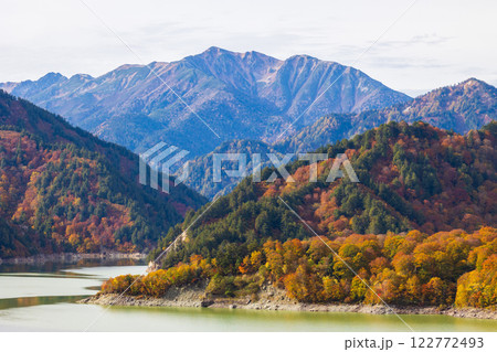 秋の立山黒部アルペンルート　紅葉の黒部ダム（黒部湖） 122772493