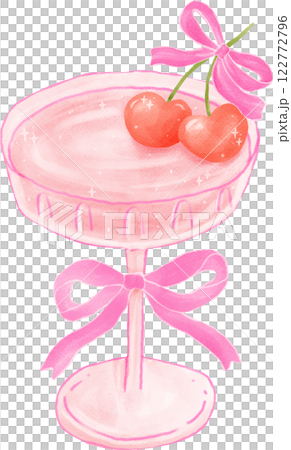 Coquette Pink Martini Glass with Pink Bow and Heart Cherries Watercolor Coquette Pink Martini Glass with Pink Bow and Heart Cherries Watercolor 122772796