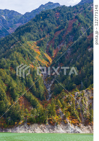 秋の立山黒部アルペンルート　紅葉の黒部ダム（黒部湖） 122773148