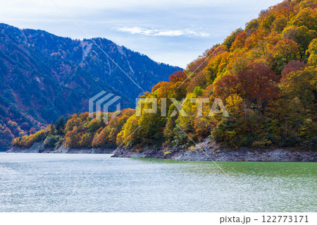 秋の立山黒部アルペンルート 紅葉の黒部ダム(黒部湖) 秋の立山黒部アルペンルート 紅葉の黒部ダム(黒部湖) 122773171