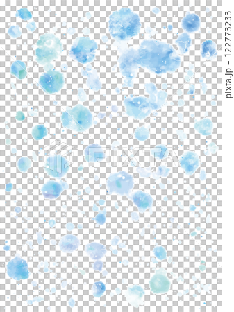 A background of light blue watercolor paint splattered on a white background 122773233