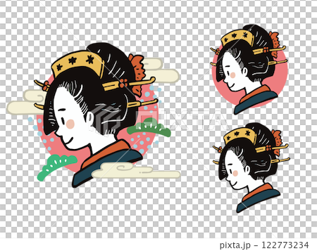 Edo period style: Profile illustration set of a woman wearing a hairpin 122773234