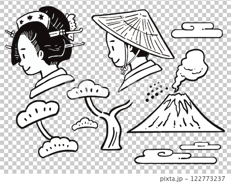 和風　江戸時代風　線画イラストセット 122773237