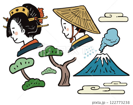 和風　江戸時代風　線画イラストセット 122773238