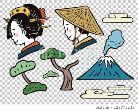 Japanese style Edo period style line drawing illustration set 122773238