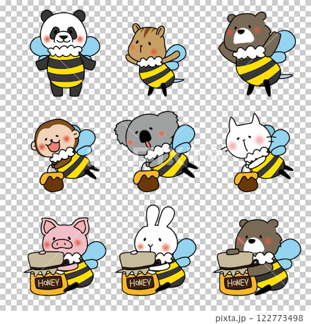 Set of animals dressed as bees 122773498