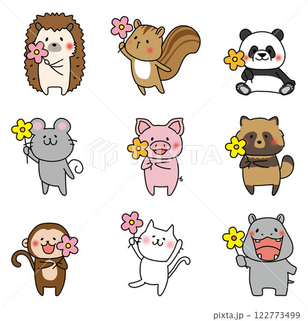 お花を持っている動物セット 122773499