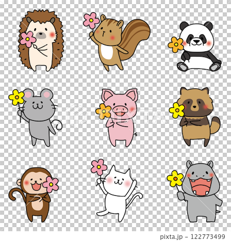 お花を持っている動物セット 122773499