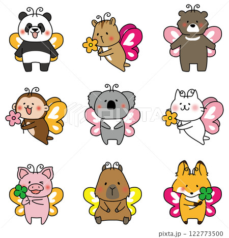 蝶々の格好をしている動物セット 122773500