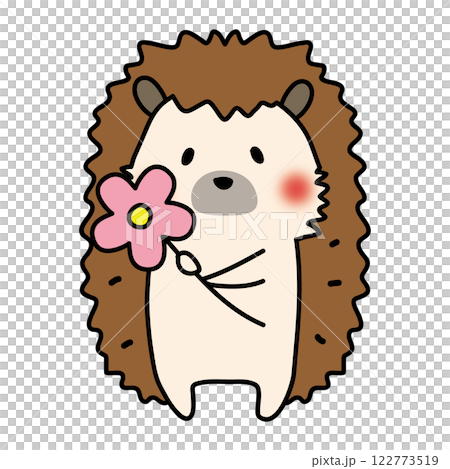 お花を持っているハリネズミ 122773519