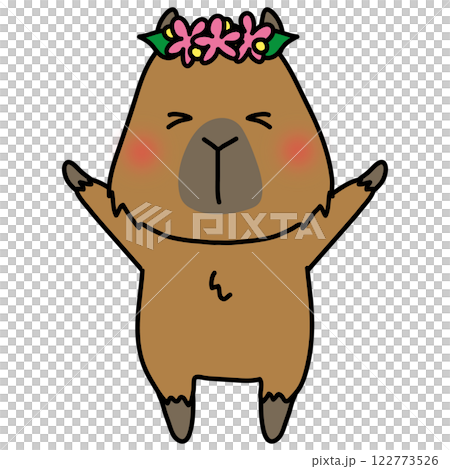 Capybara with a flower crown on its head 122773526