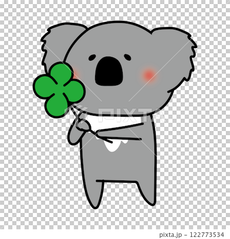 四つ葉のクローバーを持っているコアラ 122773534