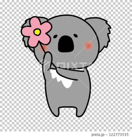 お花を持っているコアラ 122773535
