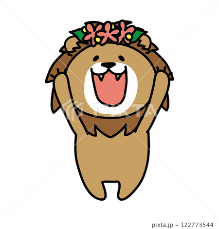 頭に花冠をつけたライオン 122773544