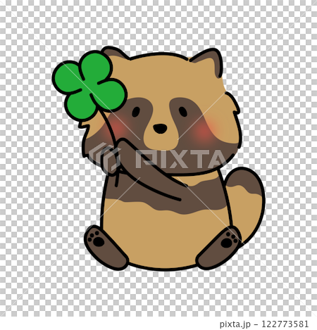 Raccoon holding a four-leaf clover 122773581