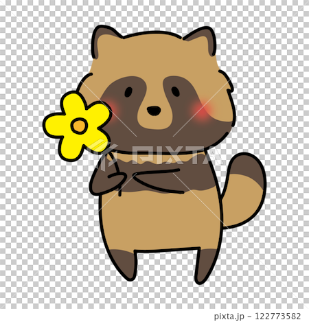 Raccoon holding a flower 122773582