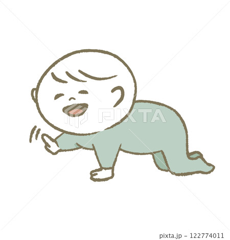 ハイハイする赤ちゃん（水色） 122774011