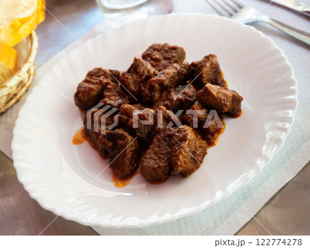 Veal stewed with sauce 122774278