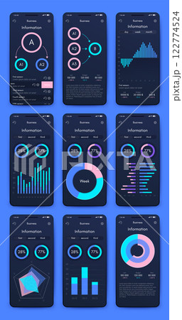 Vector graphics infographics with mobile phone. Template for creating mobile applications, workflow layout, diagram, banner, web design, business reports 122774524