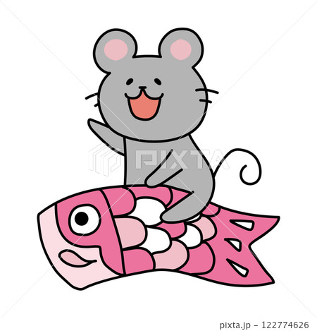 鯉のぼりにまたがるネズミ 鯉のぼりにまたがるネズミ 122774626